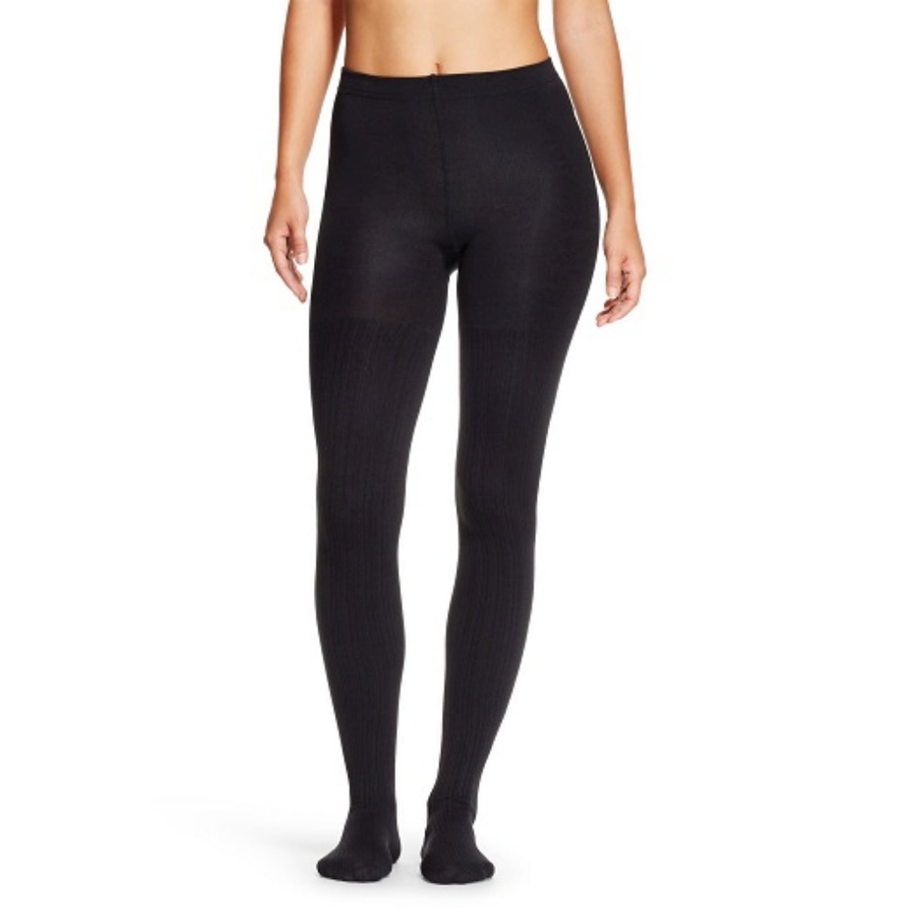 Fleece Footed Tights Stocking Winter Opaque Black